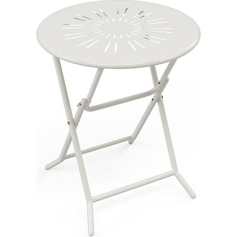 Tavolo da giardino pieghevole D.60 cm in metallo effetto ferro battuto Bianco - GUERMANTES di MYLIA