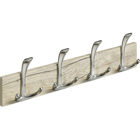Hettich Garderobenleiste 4 Haken Holz 50 x 13,5 x 5,3 cm eiche-edelstahl optik Garderobenhaken