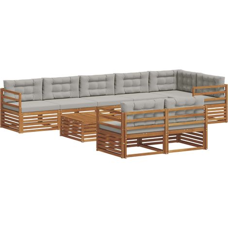 Outdoor Sofa Set with Cushion 9 pcs Natural and Light Grey vidaXL (1/5)