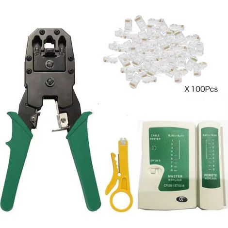 Netzwerk-/Telefontester + RJ11/RJ12/RJ22/RJ45 Crimpzange + 100 RJ45 CAT6-Stecker, Netzwerk-Werkzeugset 15266-NF (1/5)