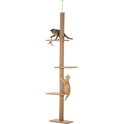 Albero per gatti multilivello 43 x 27 x 228-260 cm 4 livelli altezza regolabile fissaggio design in truciolato marrone 210007645