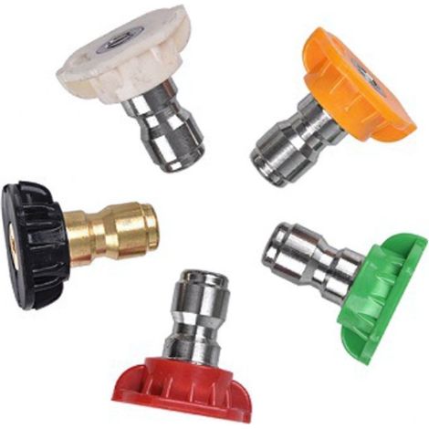 Kit di 5 ugelli per idropulitrice, attacco rapido da 1/4 di pollice, angoli del getto da 0° a 60°, struttura in acciaio inossidabile. (1/4)