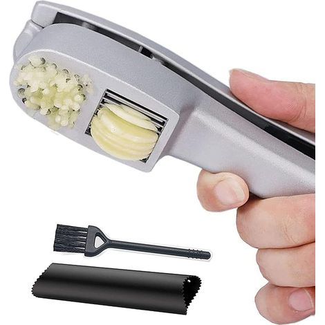 JSSEVN - Garlic Press, Manual Blender, Professional Stainless Steel Garlic Crusher, Thick Handle, and Home Kitchen Supplies, Quick Belt Peeler and High-Quality Cleaning Brush (1/4)