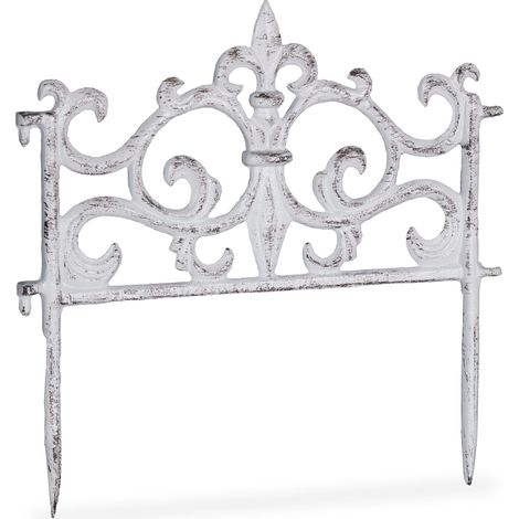 Bordure de jardin décorative antique en fonte de fer 27 x 27 x 1 cm pour délimitation espace en blanc (1/4)