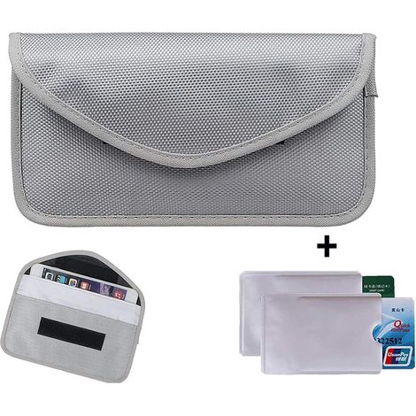 Pochette de bloqueur de Signal RFID  2X Pochettes pour Cartes de crédit RFID  Sac Anti-vol Faraday pour clé de Voiture Fob et Poche pour téléphone Portable bloquant - (Grey) (1/5)