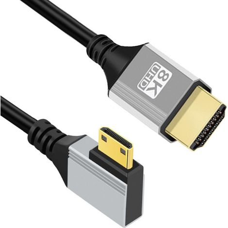 Câble HDMI 2.1 mâle vers mini HDMI mâle coudé à 90° vers la gauche 8K @ 60Hz 4K @ 120Hz 48Gbps Câble ultra haute vitesse plaqué or 1,64FT/0,5 m pour téléviseur, moniteur, ordinateur (1/5)