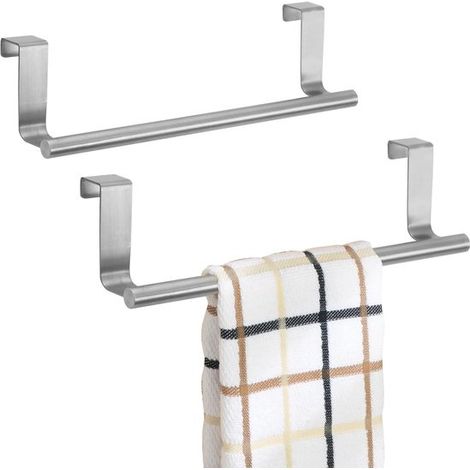 Porte-serviettes 2 pièces pour meuble - barre porte-serviettes - barre porte-serviettes sans perçage - 23,5 cm - Acier inoxydable - Argent (1/5)