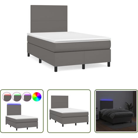 Sommier tapissier - Sommier à lattes de lit matelas LED gris 120x190 cm similicuir (1/5)