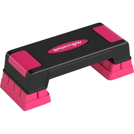 Stepper de fitness réglable en hauteur avec 3 niveaux (12/17,5/22,5 cm), tapis antidérapant noir + rose