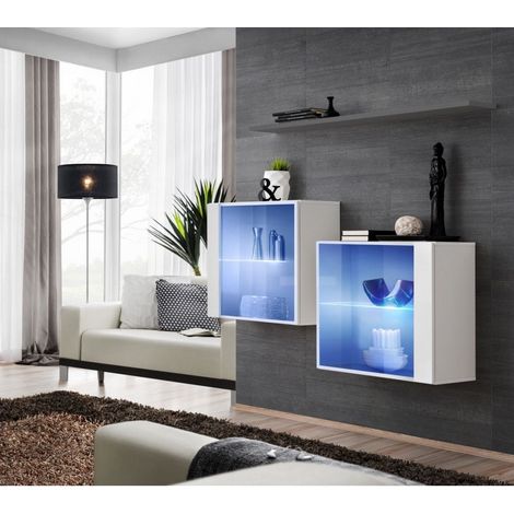 Commode - Switch SB III - 2 vitrines LED - 1 étagère - Blanc et graphite - Modèle 1 - Livraison gratuite