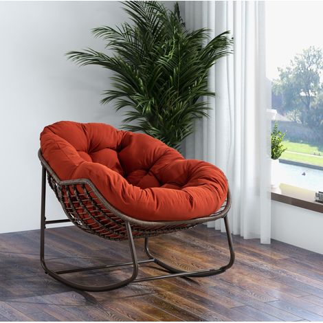 Poltrona a dondolo 106x90x78 cm in acciaio arancione con cuscino da terrazza – MEUBLIV (1/5)
