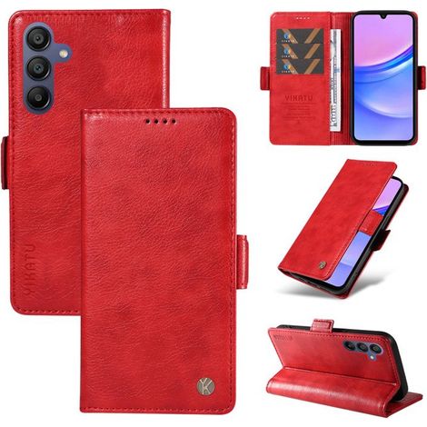 Coque pour Samsung Galaxy A16 5G 6.7\",Antichoc Etui en Cuir PU avec Fentes pour Cartes Magnétique Housse,Rouge motif litchi OU8