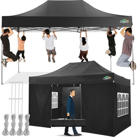 Faltpavillon 3x4,5m wasserdicht mit 4 Seitenwänden, stabil, schwarz (1/5)