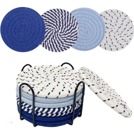 Untersetzer Gläser Halter Baumwolle Abwaschbar 8 Stück Blau 4-farbig (1/5)