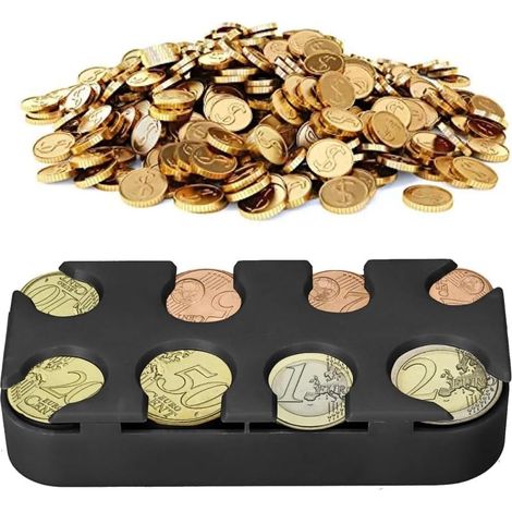 Münzbox, Euro-Aufbewahrungsbox mit 8 Fächern, ideal für Auto und Handtasche, Schwarz
