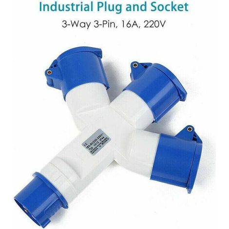 Adaptateur 3 Prises Couvercle fiche à 3 pôles 16A 220V Industriel IP44 – multiprise Caravanes/CampingCars/Bateau, Chantier, Connecteur Prises de Courant Industriel Répartiteur