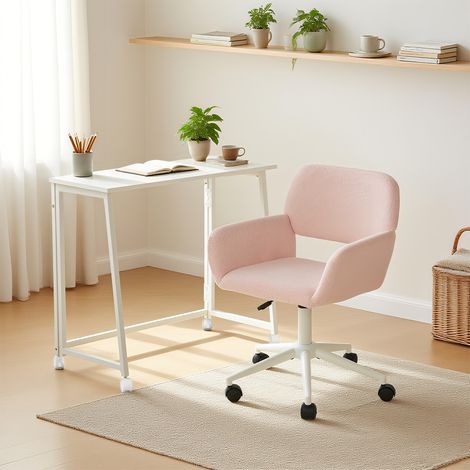 MEUBLES COSY Ensemble table et chaises : chaise rose (hauteur réglable, pivotante) + table pliante blanche à roulettes (1/5)