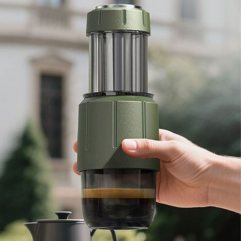 Machine à café manuelle HiBREW portable, capsules et mouture, 8-15 bar, pliable compact, voyage, maison, bureau, vert (1/5)