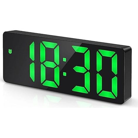 Réveil numérique grand écran LED miroir, vert, pour chambre, maison, bureau, noir (1/5)