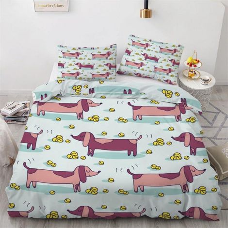 Bettwäsche-Set Dackel 200x200 cm 3-teilig Mikrofaser mit Reißverschluss