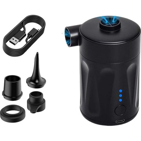 Bomba de aire inalámbrica recargable, ideal para piscinas hinchables, acampadas, viajes y la playa. 60 x 101 mm (1 unidad, negra) (1/5)