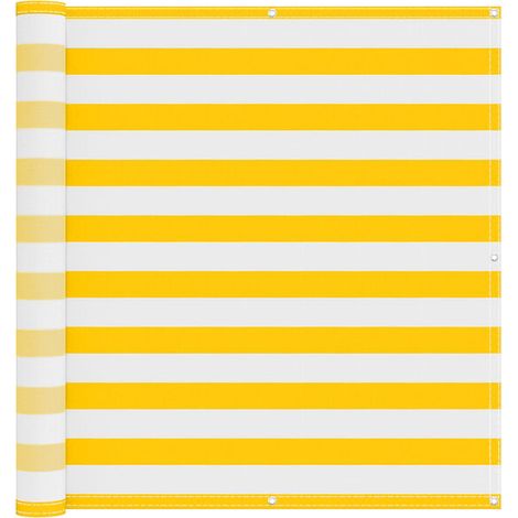 Paravent de balcon à rayures jaunes et blanches, 110 x 800 cm, tissu Oxford. (1/2)