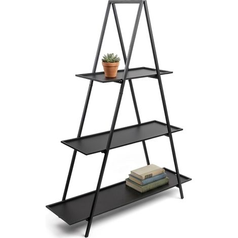 XL Metall Etagere matt schwarz mit 3 Ablagen - 130 x 100 cm - Pyramide Pflanzenregal groß mit 3 Etagen