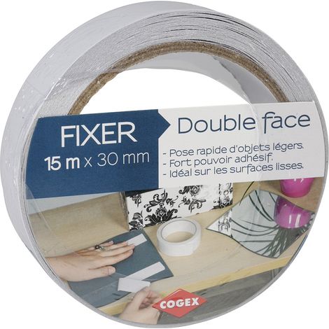 Ruban adhésif - COGEX - Double face - Blanc - 15m x 30mm - Multi-usages (1/5)