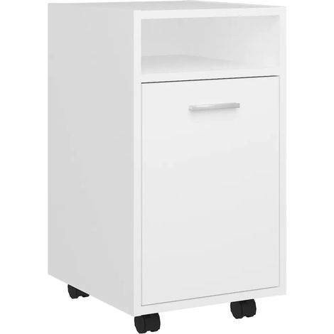 Mobiletto laterale pratico su ruote 33 x 38 x 60 cm per riporre oggetti in stile moderno realizzato in legno composito bianco 020047774