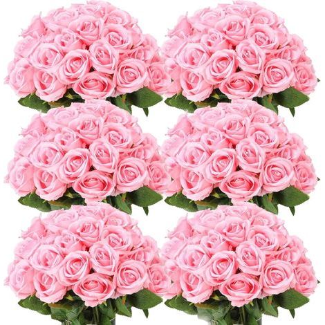 50 roses en soie réalistes, avec tiges, roses artificielles noires, adaptées à la décoration de la maison, des mariages et des fêtes (compatibles avec les vases standards). (1/5)