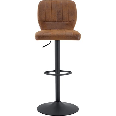 Tabouret de bar réglable 62-83cm, rotatif 360° avec dossier et repose-pieds, cuir PU vintage, marron et noir (1/5)