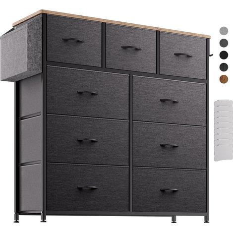 Stoffkommode mit 9 Schubladen, Seitentasche & Haken, dunkelgrau (1/5)