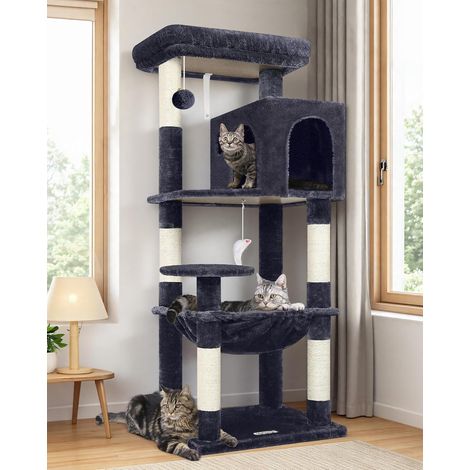 1 Arbre à Chat, 137cm Hauteur, Hamac Peluche 48x40cm, Niche Spacieuse, Plateforme Rembourrée, Intérieur Adulte (1/5)