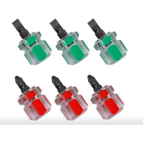 3-teiliges Mini-Schlitzschraubendreher-Set und 3-teiliges kleines Kreuzschlitzschraubendreher-Set mit transparenten Griffen, 2 x 3,6 cm, grün und rot