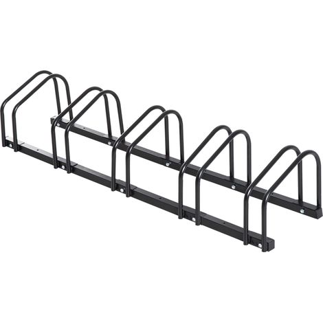 Râtelier mural 5 vélos, support de rangement en acier noir, dimensions 145L x 33l x 27H cm, compatible pneus jusqu'à 65 mm