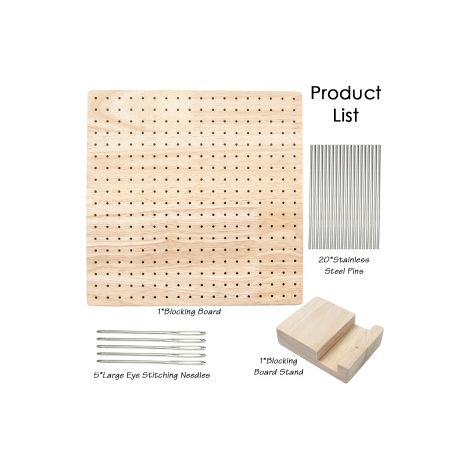 Kit de blocage pour tricot 23,5×23,5×2 cm – Planche à épingles avec 20 aiguilles – Idéal pour ouvrages en laine et coton
