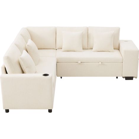 ELVMI Sofá Chaise Longue Reversible Convertible con Almacenamiento, USB y USB-C, Puf y 4 Cojines, Chenilla Beige (1/5)