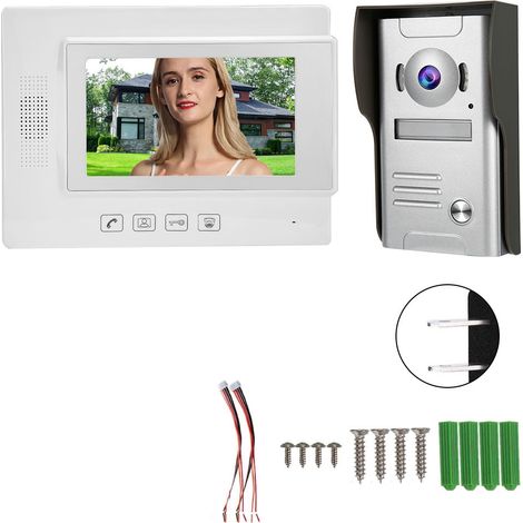 Kit interphone vidéo filaire 7 pouces avec caméra, sonnette et moniteur 110-240V (prise US) (1/5)
