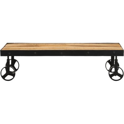 Table basse，Table d'appoint，Table de Salon avec roulettes bois de manguier massif 100x55x26 cm CFW66152 (1/5)