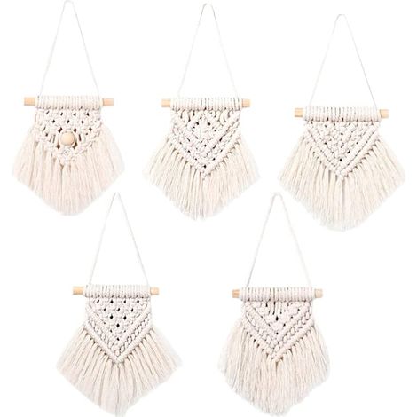 5 Pièces Macrame Mural Mini Décoration Macramé Mural à Suspendre Tenture Murale Tissée Macramé Tapisserie Deco Murale Tissée avec Macrame (1/5)