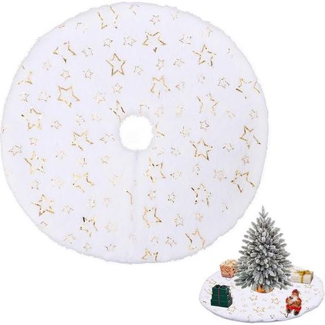 Mini jupe de sapin blanche, tapis de sapin rond blanc, 38 cm, décoratif, étoiles dorées (1/5)