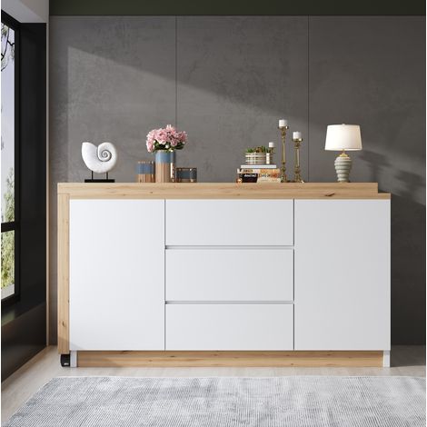 Faltbarer Schreibtisch 120 x 50 x 76,5 cm mit gebremsten Rollen, weiß und Eiche HAVRYA (1/5)