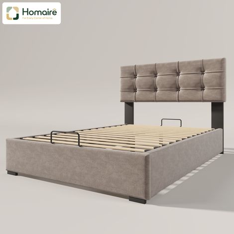 Cadre de lit en velours gris avec rangement 203 x 96 x 97,5 cm HOMAIRE (1/5)