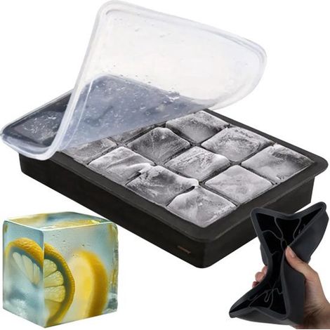 Cubitera con tapa，permite hacer cubitos de hielo extragrandes a temperaturas de hasta -40 °C，apta para lavavajillas y fabricada en silicona (1/5)