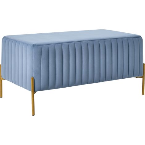 Banco de terciopelo patas de metal doradas estilo glamuroso rectangular azul Utah
