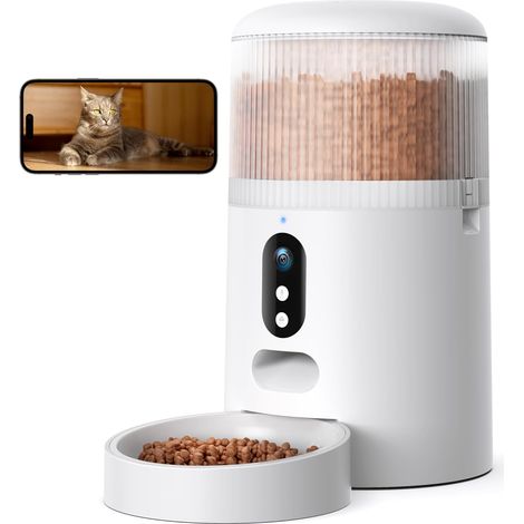 Automatic Cat Food Dispenser, 3MP HD Camera with Night Vision, 2.4G WiFi Feeder for Cat/Dog with Two-Way Audio, APP, Motion Detection and Dual Power Supply (1/5)