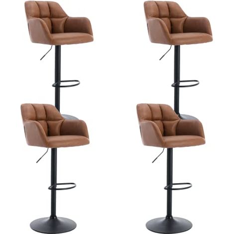 Wahson Set of 4 PU Leather Bar Stools with Arm, Modern Height Adjustable Swivel Breakfast Stools for Kitchen, Home Bar & Restaurant, Brown