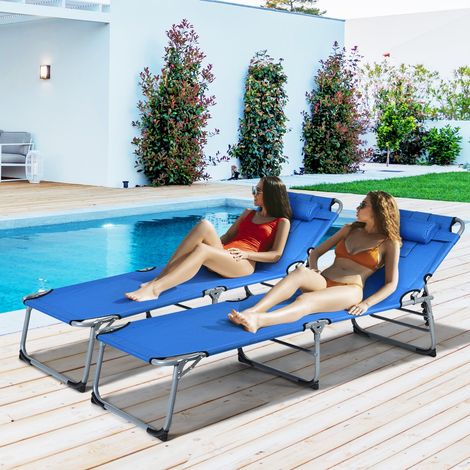 Chaise Longue Pliante Appuie-tête Cavité Faciale Dossier Réglable 5 Positions Terrasse Camping 150kg CW34399 (1/2)
