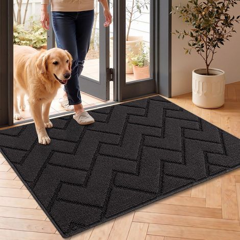 Tapis de Porte Paillasson 60x90cm Interieur et Extérieur Antidérapant Absorbant, Facile à Nettoyer, Chambre, Cuisine, Couloir -Gris Foncé (1/5)