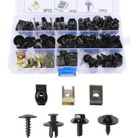 64-teiliges Set mit Befestigungsclips für Kotflügelschrauben und -muttern, Kfz-Schrauben- und Mutternclips, Kotflügelschrauben und -clips, passend für die meisten Modelle